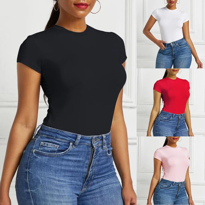 Body Feminino Canelado Manga Curta Gola Redonda | Donna Trend