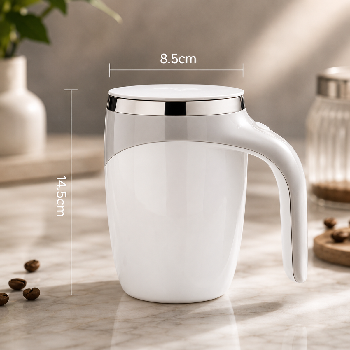 Caneca Elétrica AutoMix Pro™ – Mistura Café, Leite e Shakes Sozinha