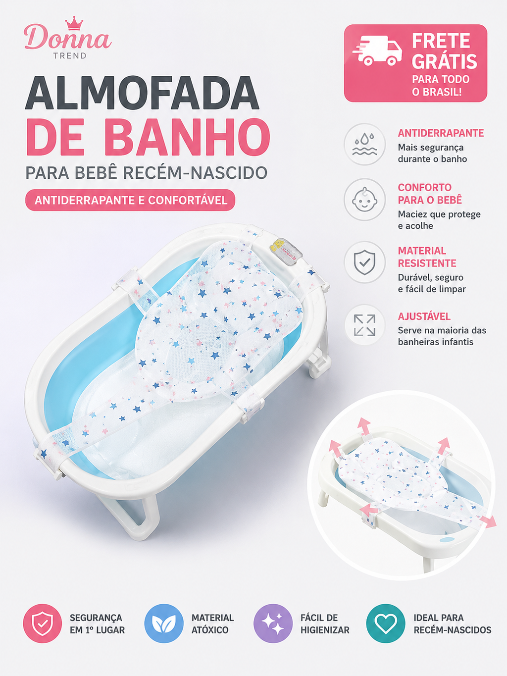 Almofada de Banho para Bebê Recém-Nascido Antiderrapante | Redutor para Banheira Infantil