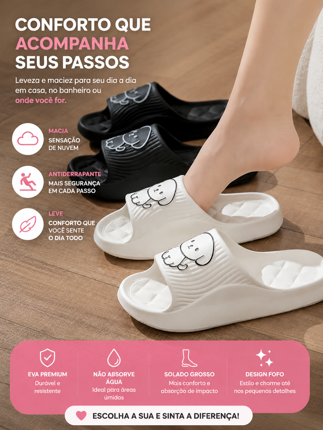 Pantufa Nuvem EVA Antiderrapante | Ultra Confortável para Casa e Banho