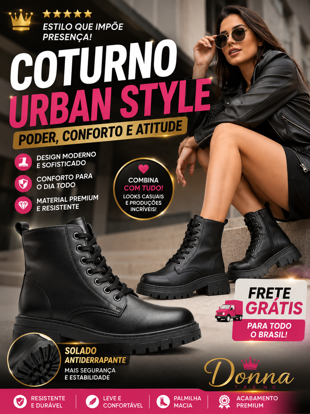 Coturno Feminino Urban Style Cano Médio | Donna Trend