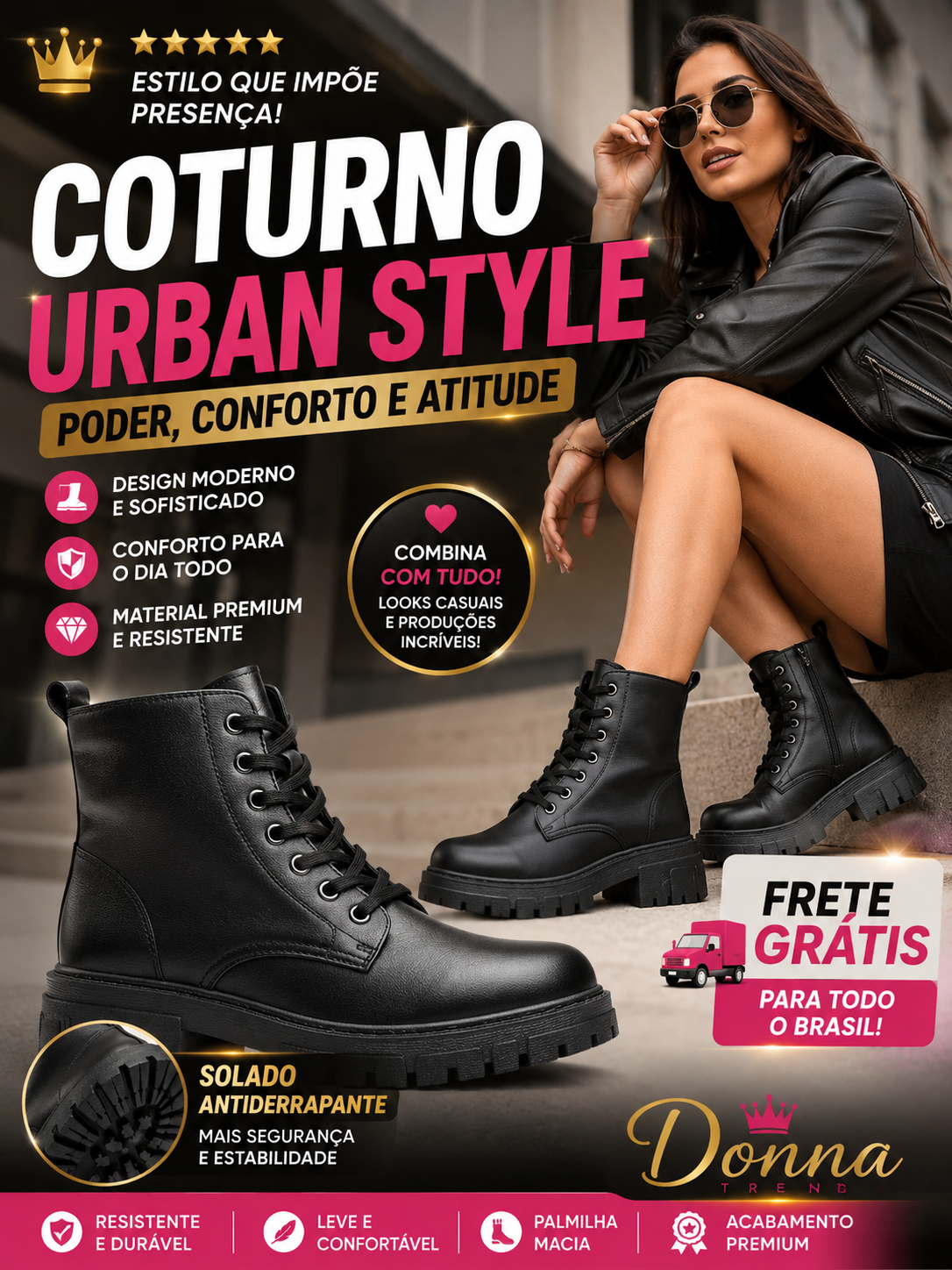 Coturno Feminino Urban Style Cano Médio | Donna Trend