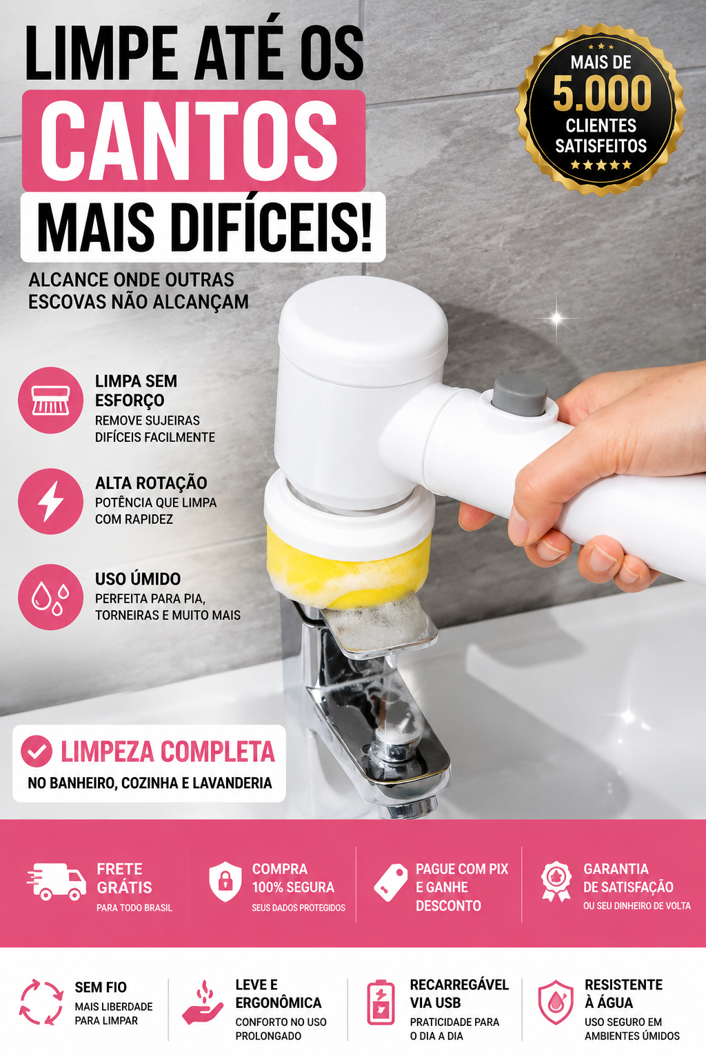 Escova Elétrica de Limpeza 5 em 1 Recarregável