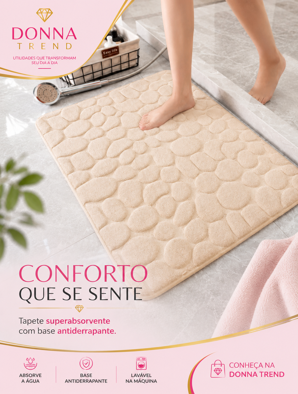 Tapete Superabsorvente Antiderrapante para Banheiro – Seca Rápido