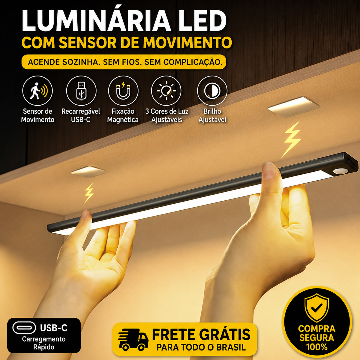 Luminária LED Inteligente com Sensor de Movimento