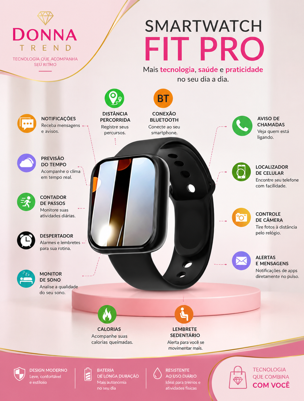 Smartwatch Fit Pro Bluetooth – Donna Trend