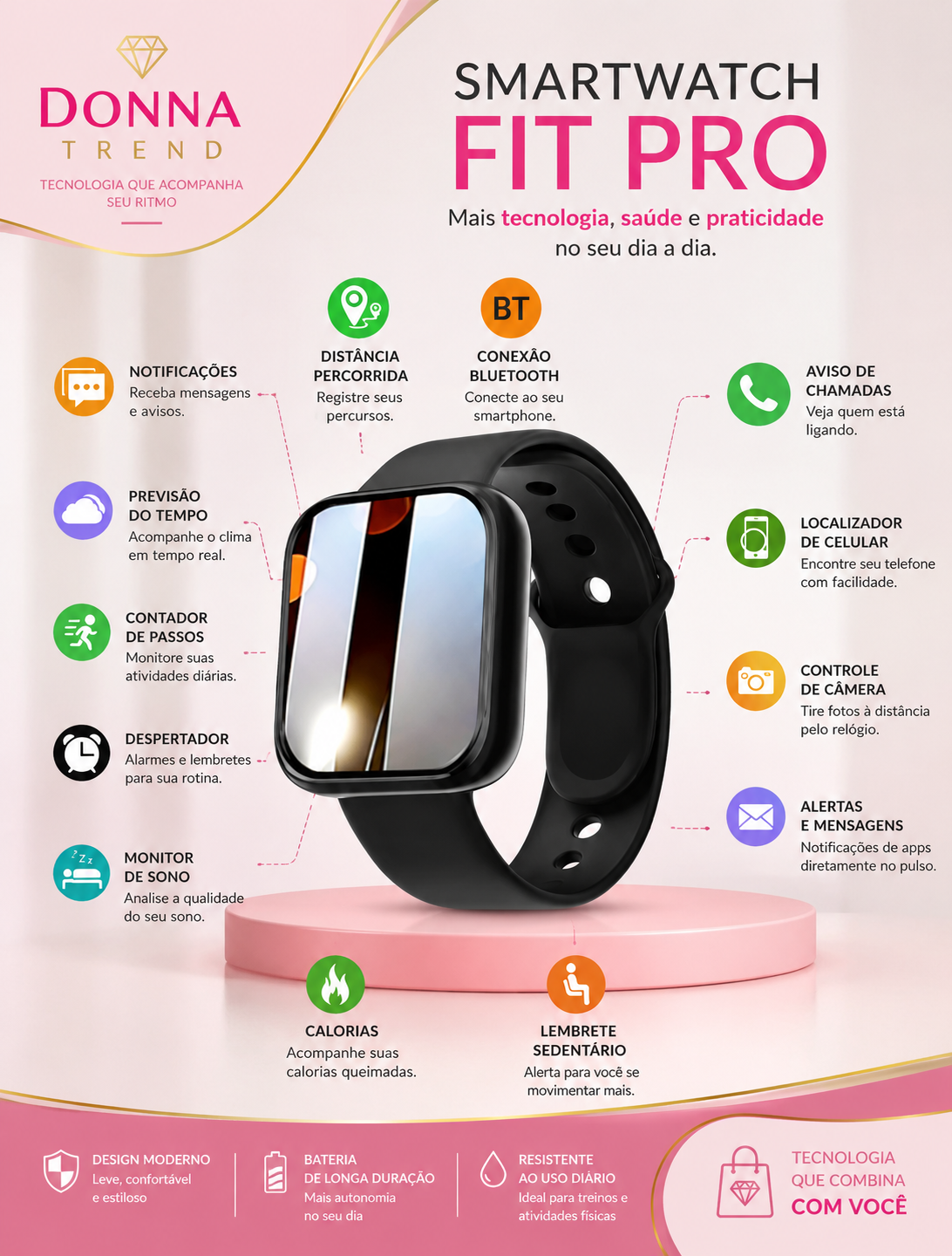 Smartwatch Fit Pro Bluetooth – Donna Trend