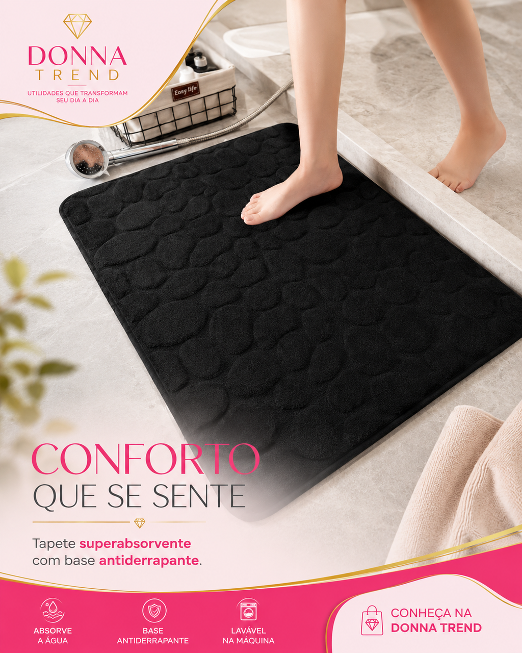 Tapete Superabsorvente Antiderrapante para Banheiro – Seca Rápido