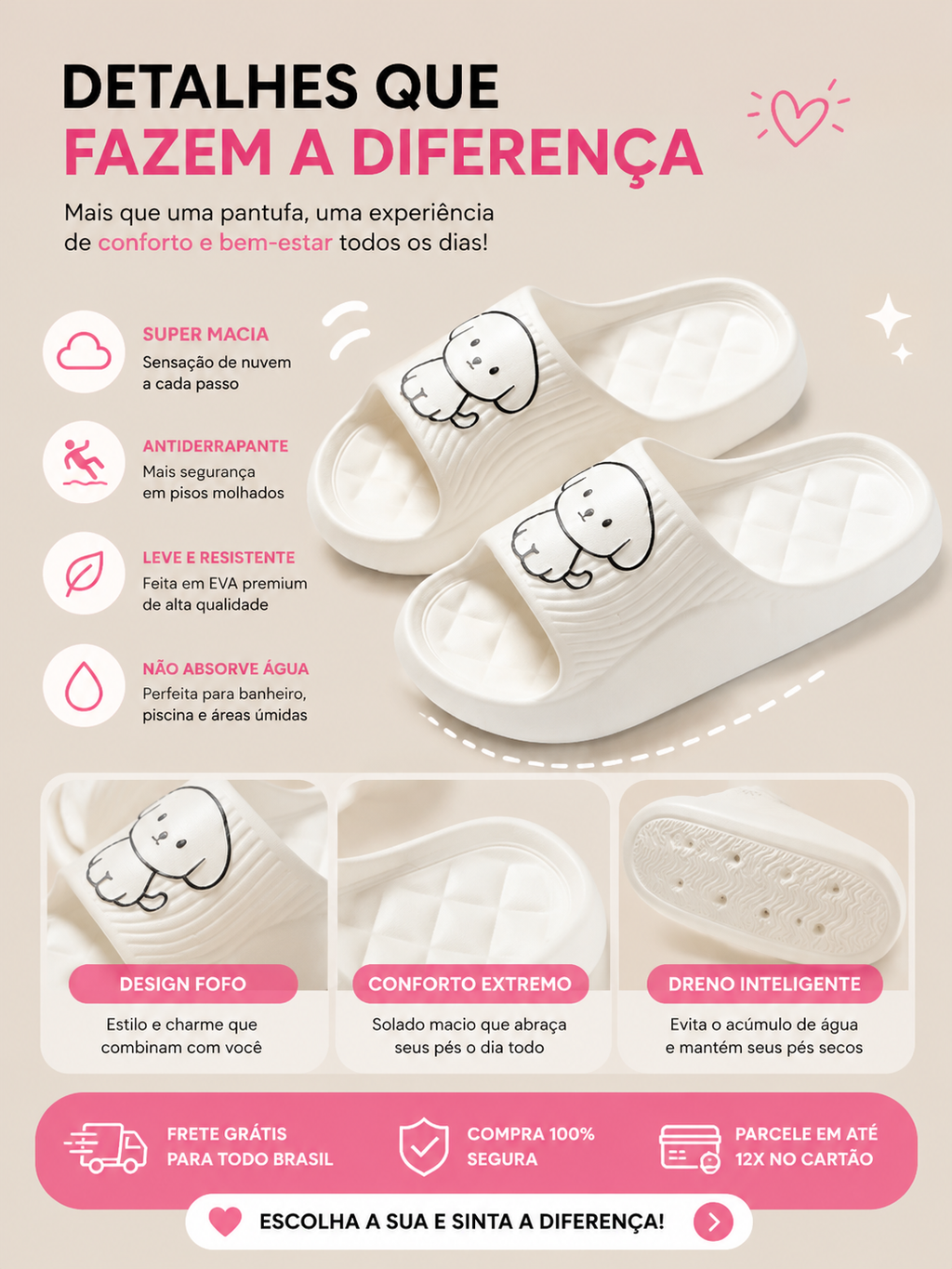 Pantufa Nuvem EVA Antiderrapante | Ultra Confortável para Casa e Banho