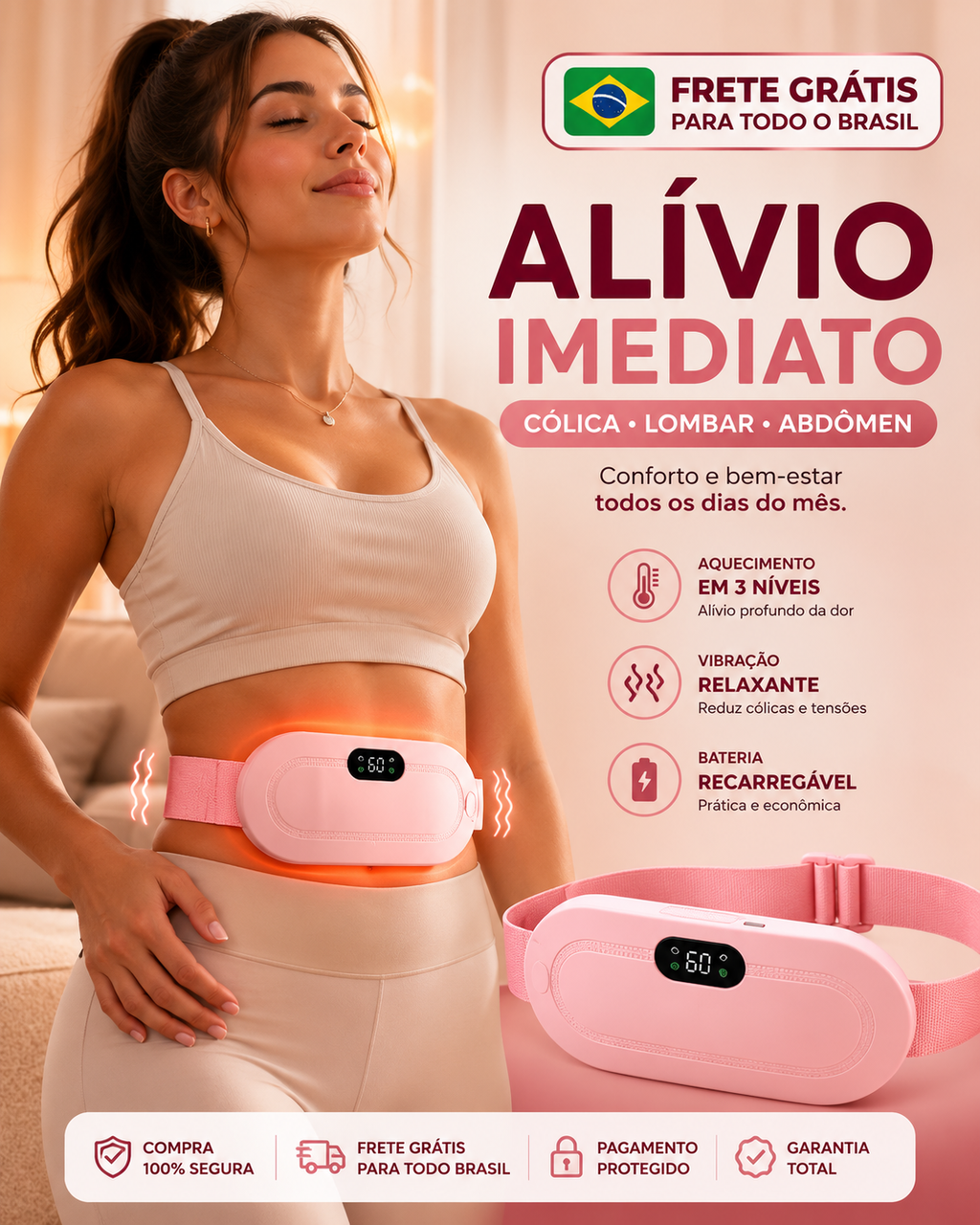 Cinta Massageadora Térmica Recarregável para Conforto Menstrual | Donna Trend
