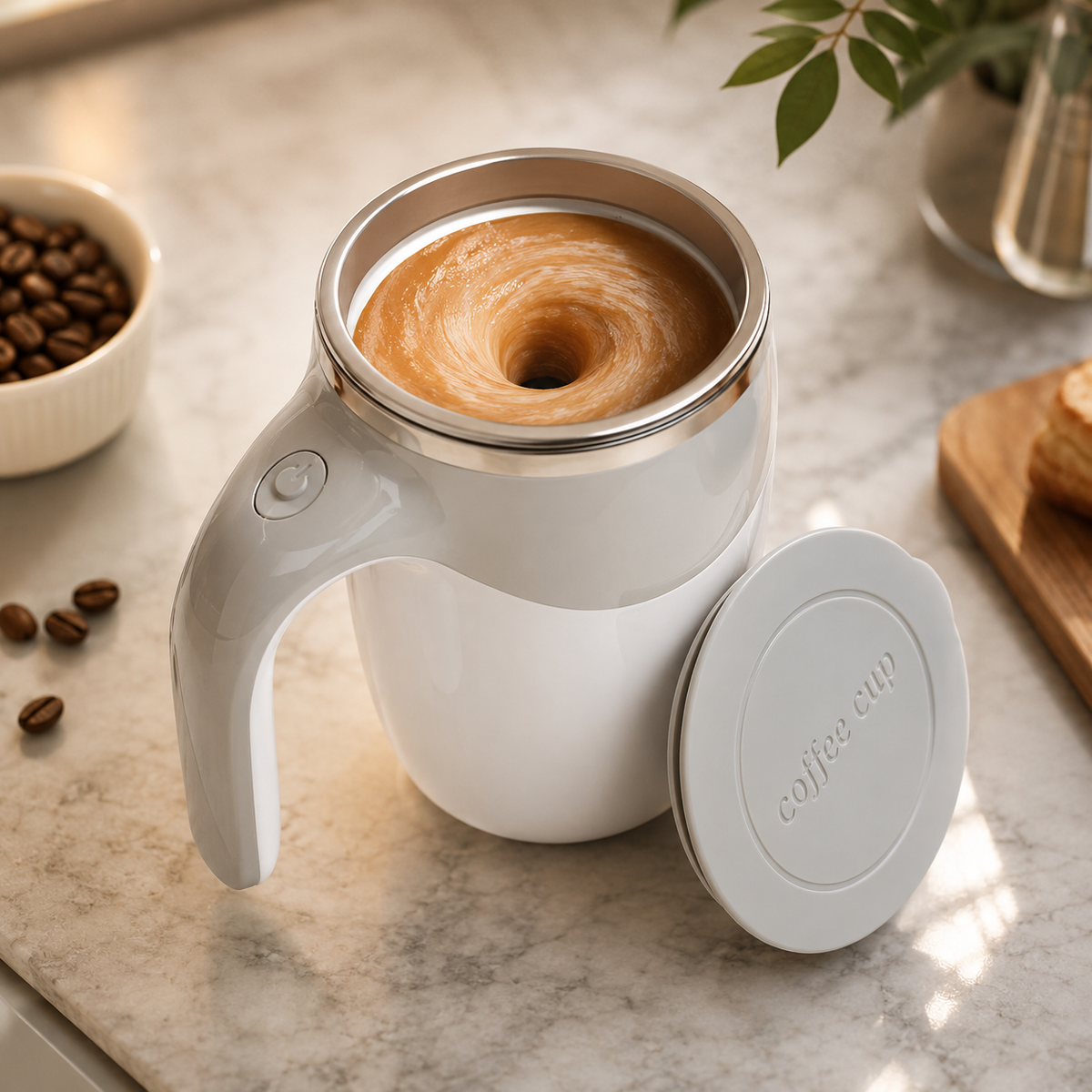 Caneca Elétrica AutoMix Pro™ – Mistura Café, Leite e Shakes Sozinha