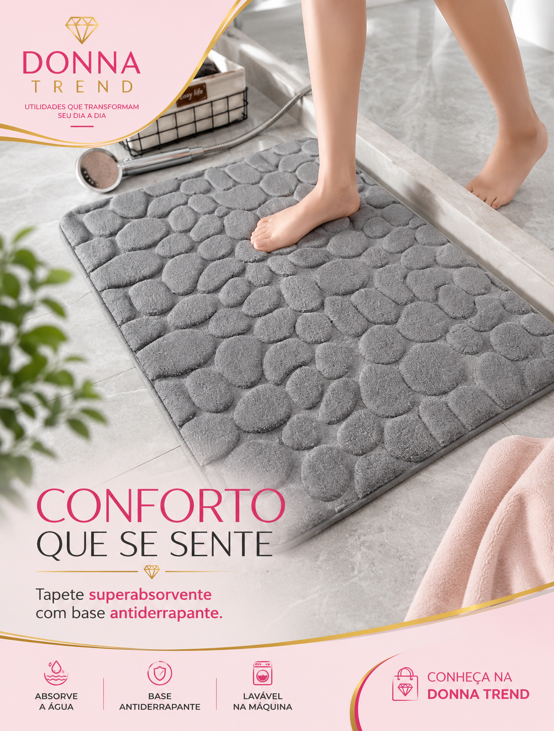 Tapete Superabsorvente Antiderrapante para Banheiro – Seca Rápido