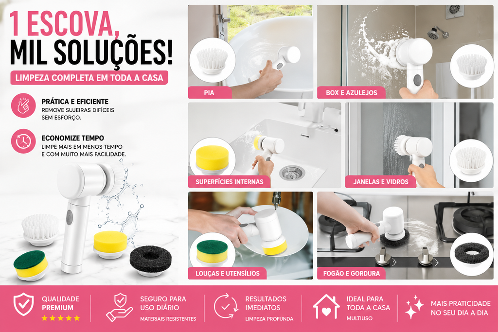 Escova Elétrica de Limpeza 5 em 1 Recarregável