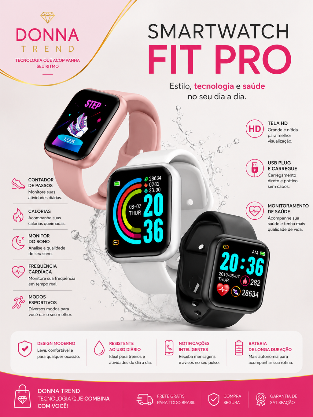 Smartwatch Fit Pro Bluetooth – Donna Trend