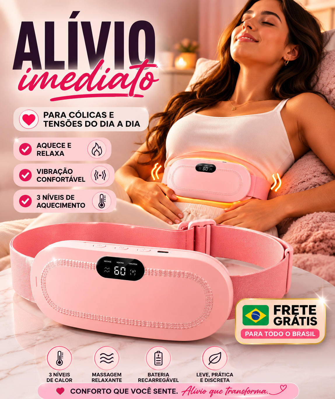 Cinta Massageadora Térmica Recarregável para Conforto Menstrual | Donna Trend