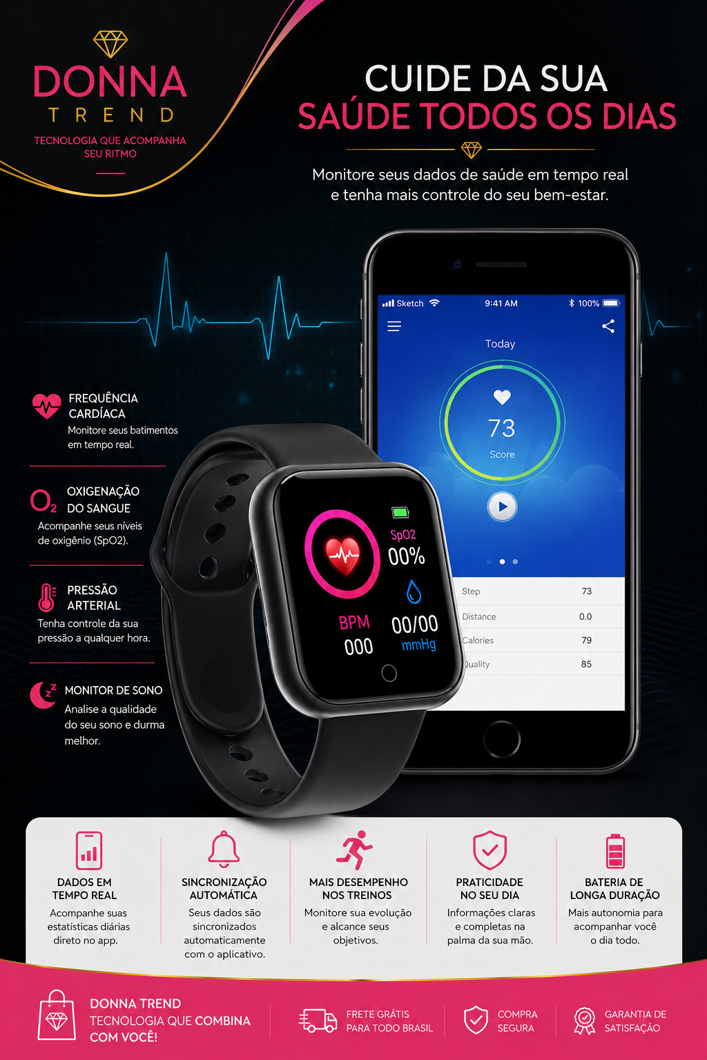 Smartwatch Fit Pro Bluetooth – Donna Trend