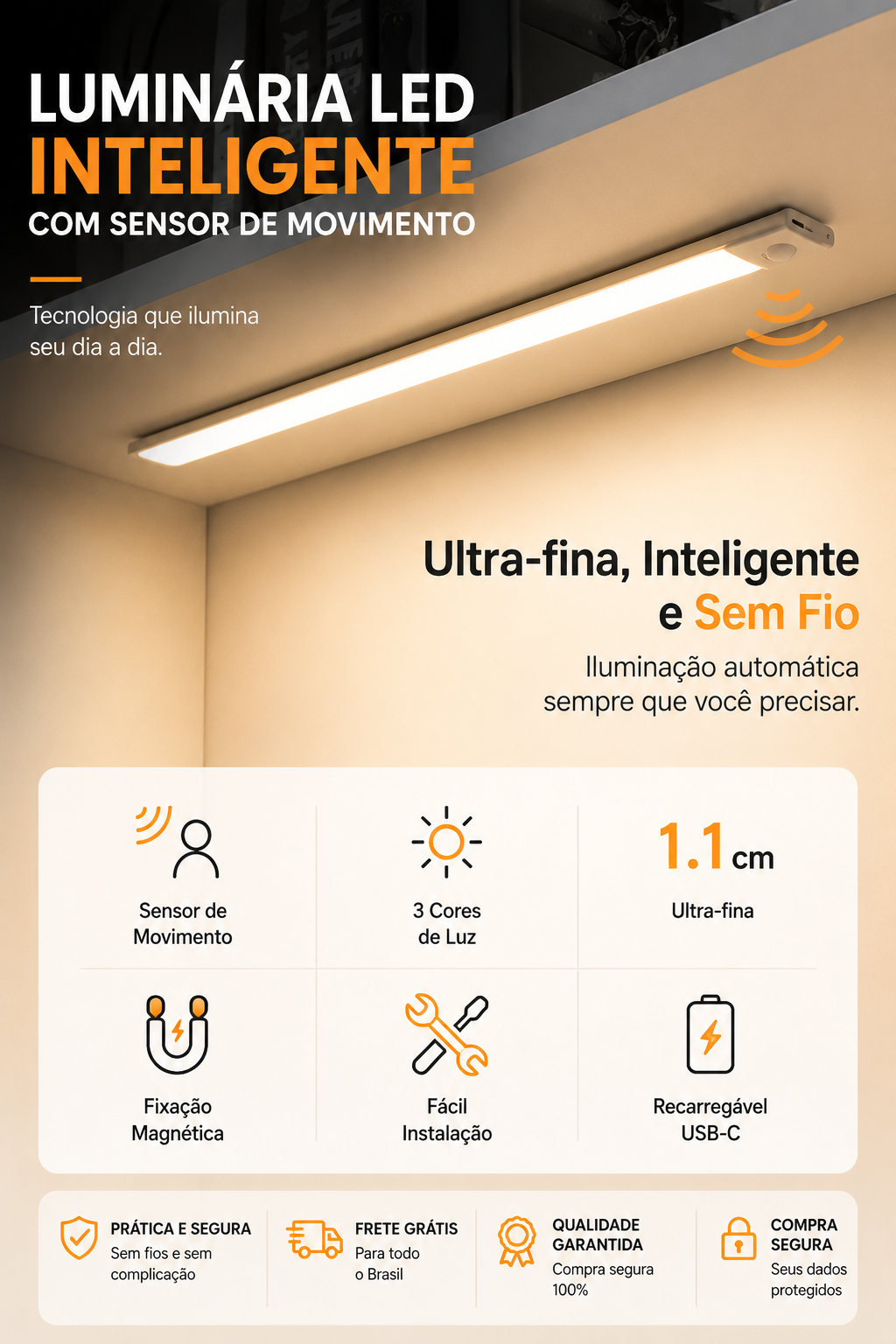 Luminária LED Inteligente com Sensor de Movimento
