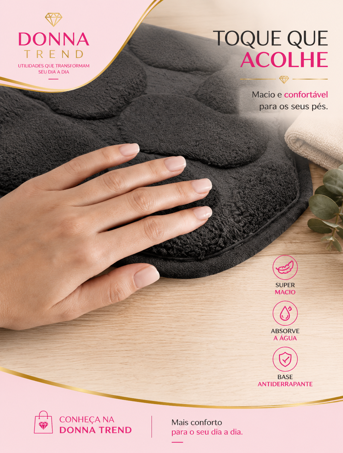 Tapete Superabsorvente Antiderrapante para Banheiro – Seca Rápido